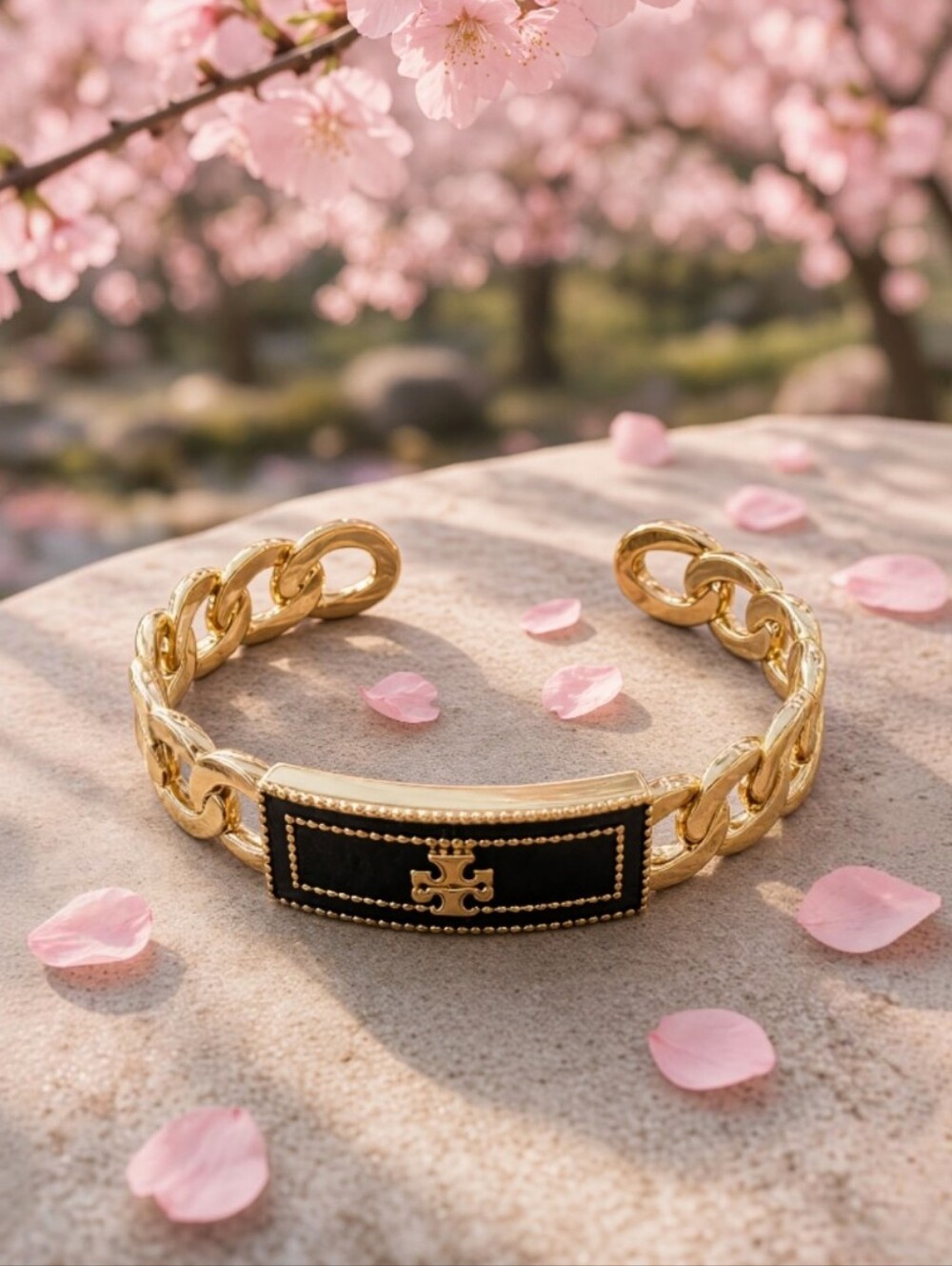Tory Burch Milgrain Logo Chain Cuff Bracelet